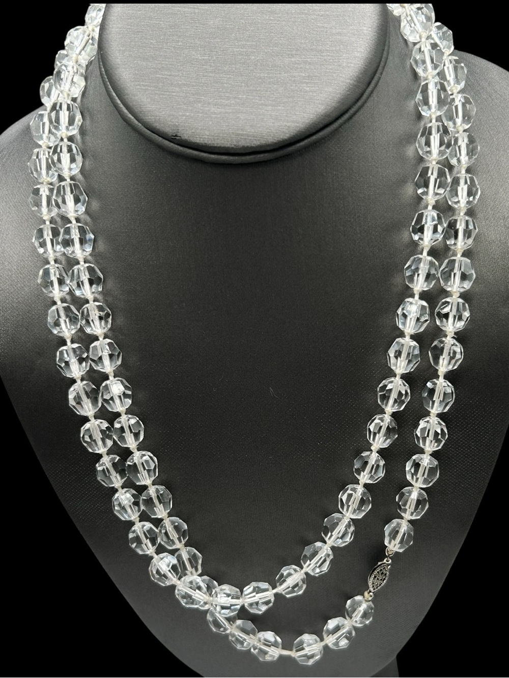 Vintage Faceted Clear Glass Bead Sterling Clasp Extra Long